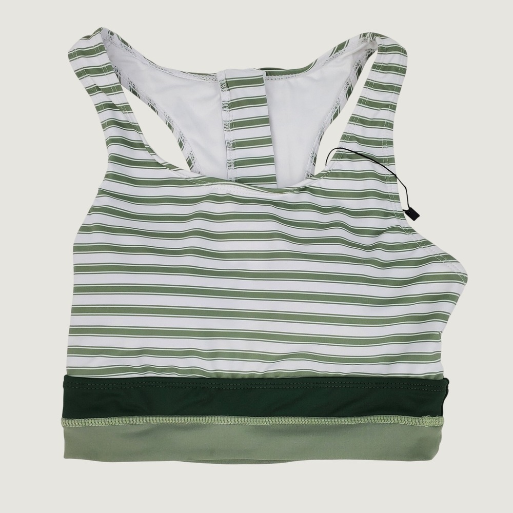 DIPINON Striped Racerback Zip Back Bikini Top Size XS Green White Padded Stretch